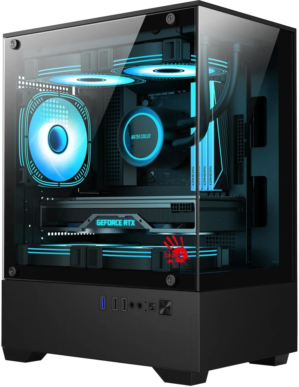 Корпус Bloody CC-125 черный без БП mATX 5x120mm 2xUSB2.0 1xUSB3.0 audio bott PSU - фото 1