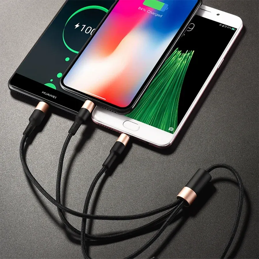 Кабель Hoco X26 Xpress one 80275 USB m-Lightning m/USB Type-C m/micro USB m 1м черный/золотистый - фото 2