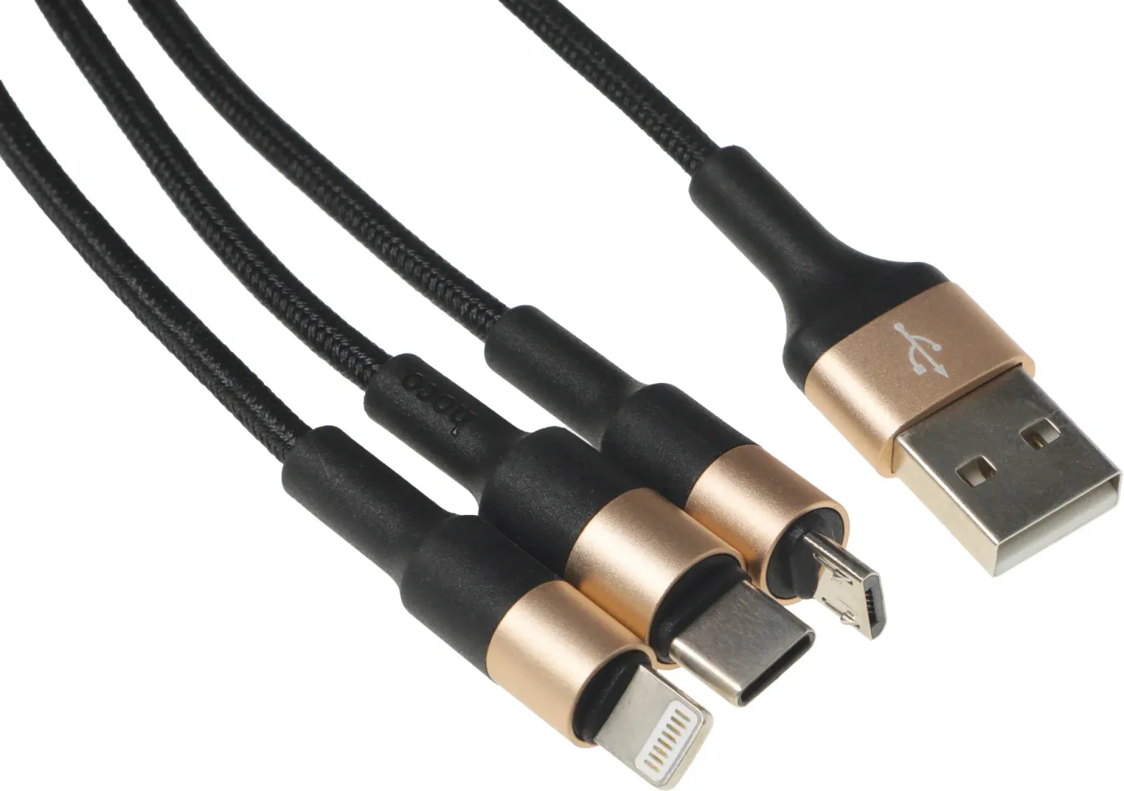 Кабель Hoco X26 Xpress one 80275 USB m-Lightning m/USB Type-C m/micro USB m 1м черный/золотистый - фото 6
