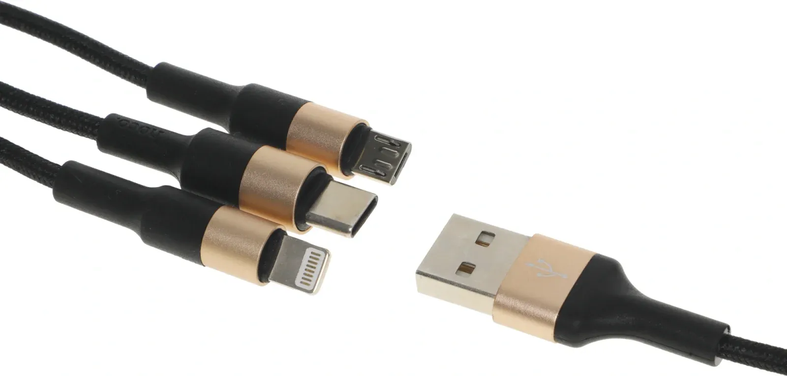 Кабель Hoco X26 Xpress one 80275 USB m-Lightning m/USB Type-C m/micro USB m 1м черный/золотистый - фото 7