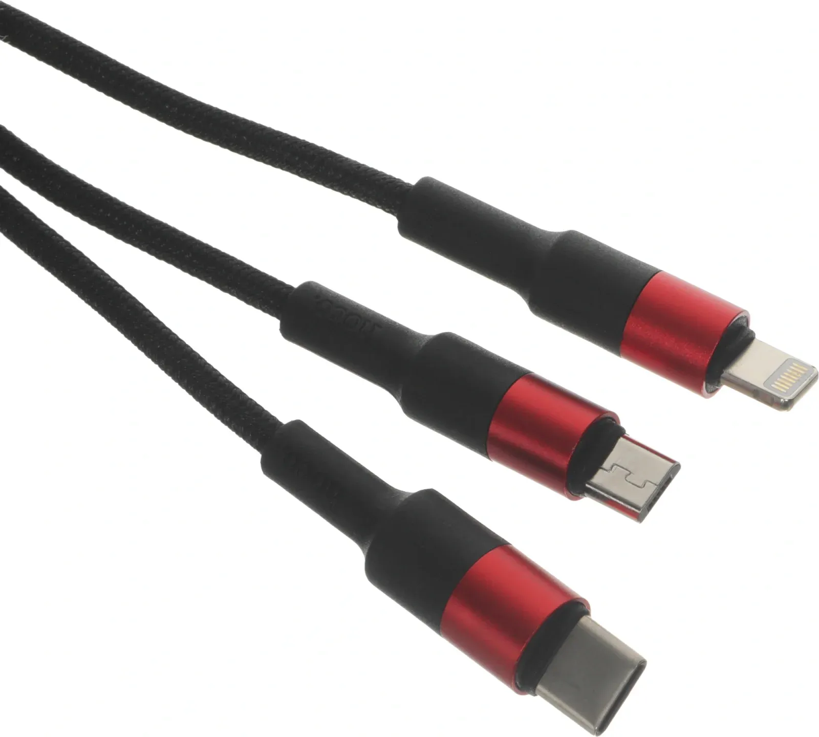 Кабель Hoco X26 Xpress one 80282 USB m-Lightning m/USB Type-C m/micro USB m 1м черный/красный - фото 2