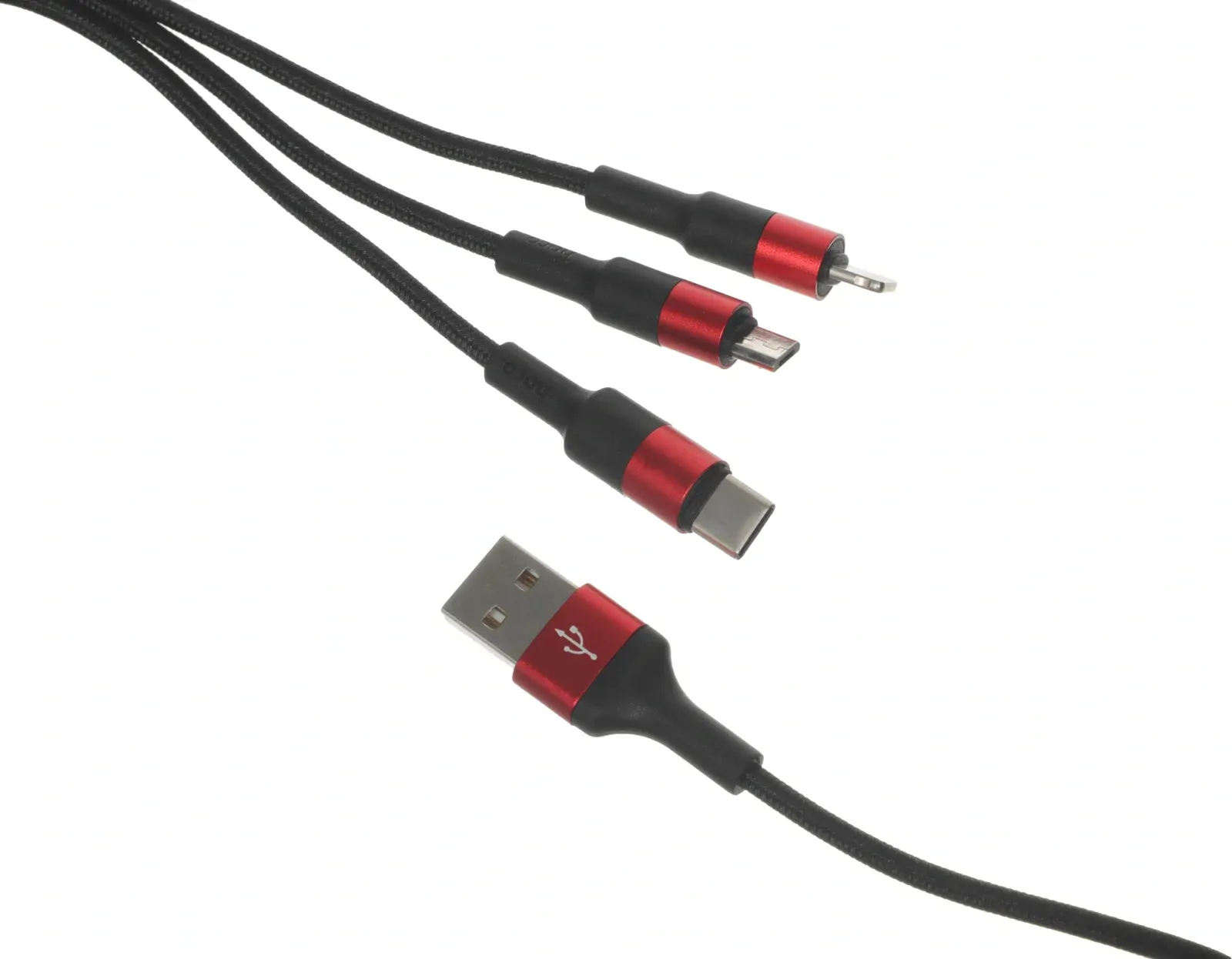 Кабель Hoco X26 Xpress one 80282 USB m-Lightning m/USB Type-C m/micro USB m 1м черный/красный - фото 3