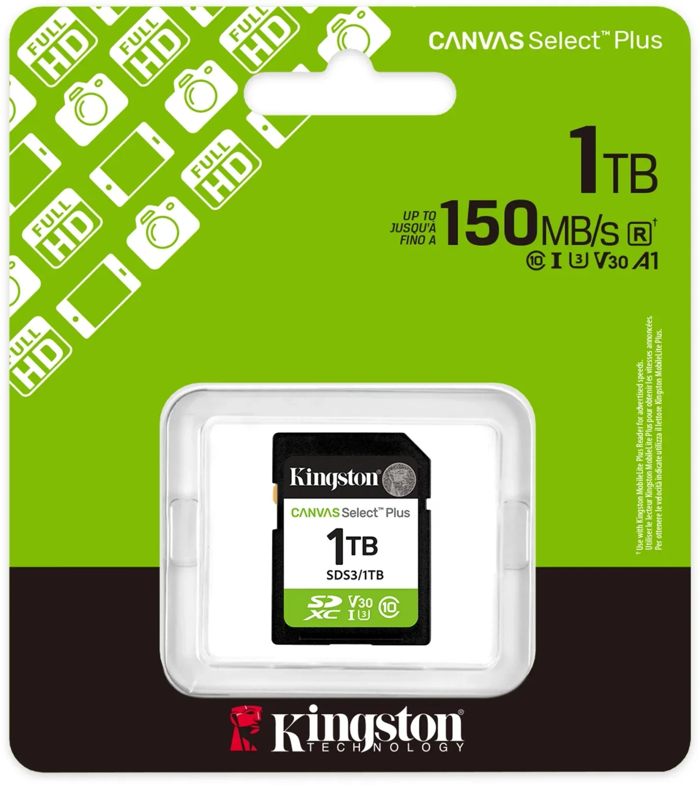 Флеш карта SDXC 1TB Kingston SDS3/1TB Canvas Select Plus V30 w/o adapter - фото 3