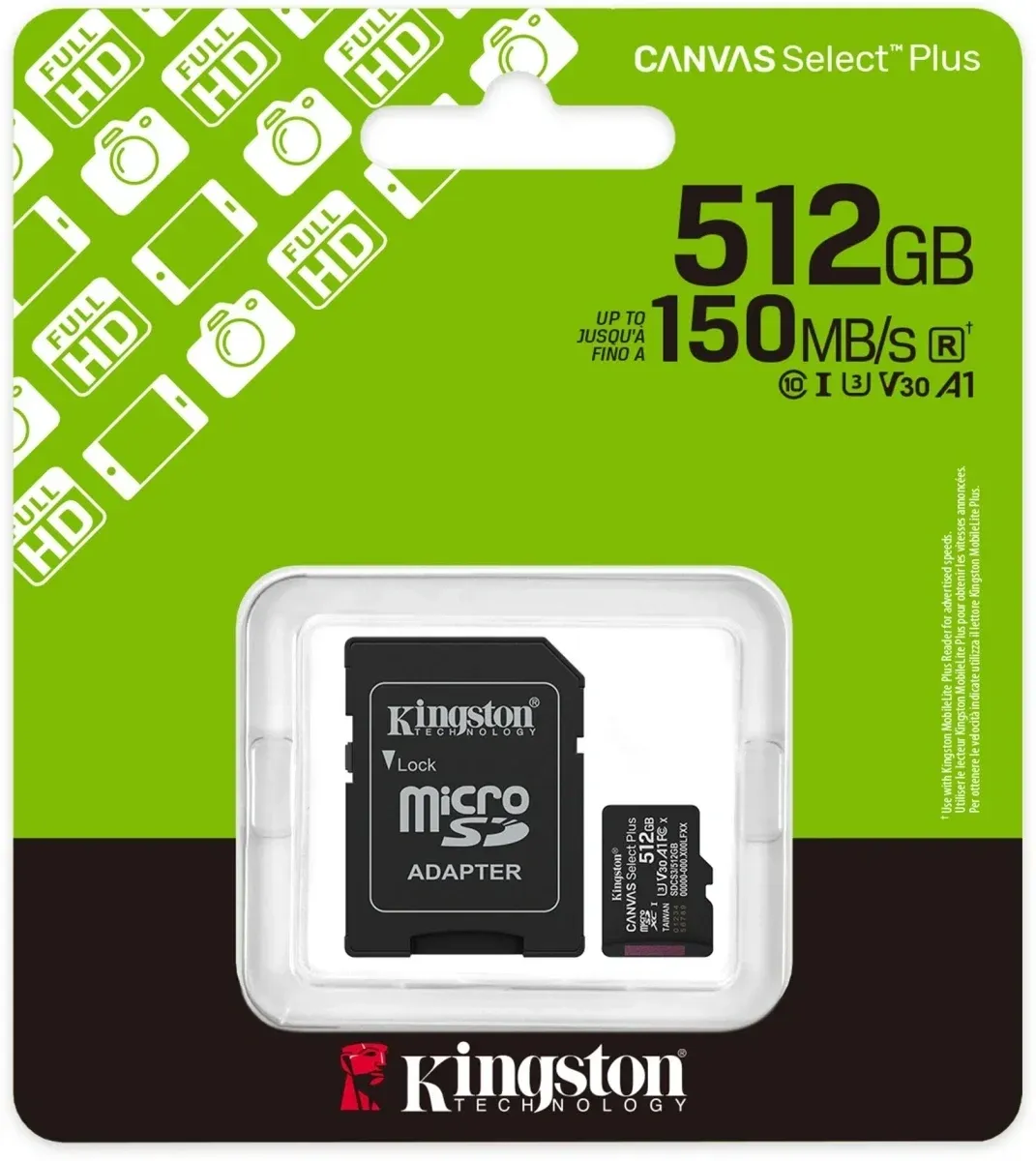 Флеш карта microSDXC 512GB Kingston SDCS3/512GB Canvas Select Plus V30 A1 + adapter - фото 3