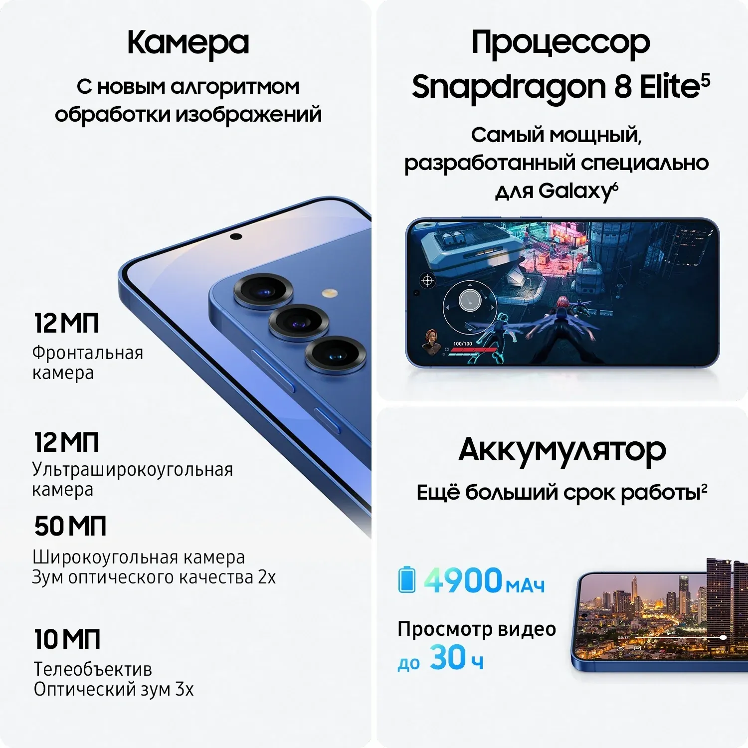 Смартфон Samsung SM-S936B Galaxy S25+ 256Gb 12Gb синий моноблок 3G 4G 2Sim 6.7 1440x3120 Android 15 50Mpix 802.11 a/b/g/n/ac/ax/be NFC GPS GSM900/1800 GSM1900 Protect - фото 6