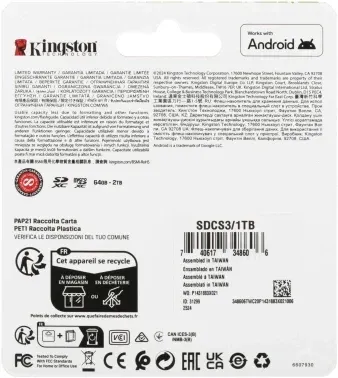 Флеш карта microSDXC 1TB Kingston SDCS3/1TB Canvas Select Plus V30 A1 + adapter - фото 8