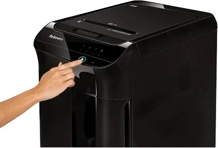 Шредер Fellowes AutoMax 450C черный с автоподачей секр.P-4 фрагменты 450лист. 68лтр. скрепки скобы пл.карты CD - фото 3