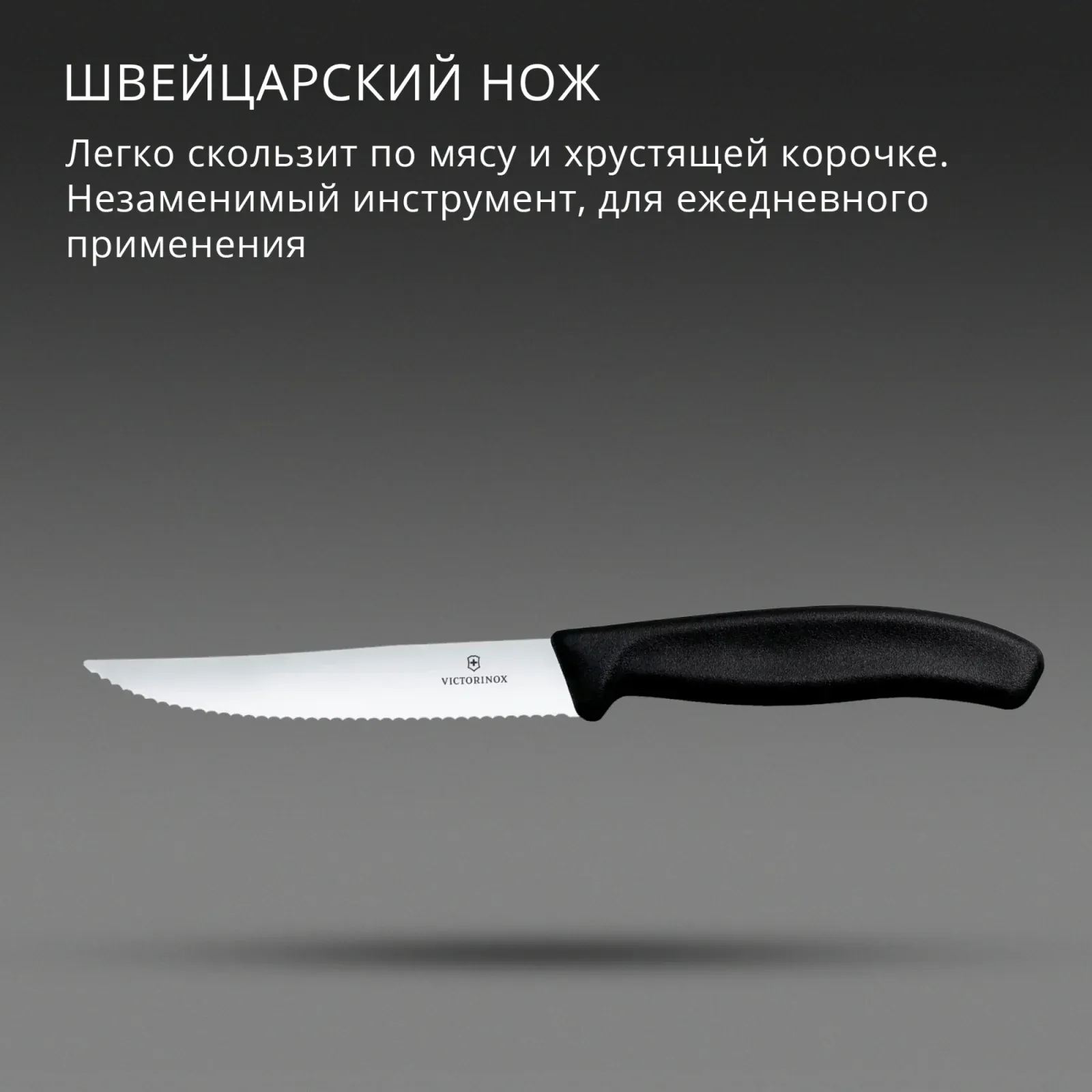 Нож кухонный Victorinox Swiss Classic Gourmet 6.7933 стальной разделочный для стейка/пиццы лезв.120мм серрейт. заточка черный - фото 3