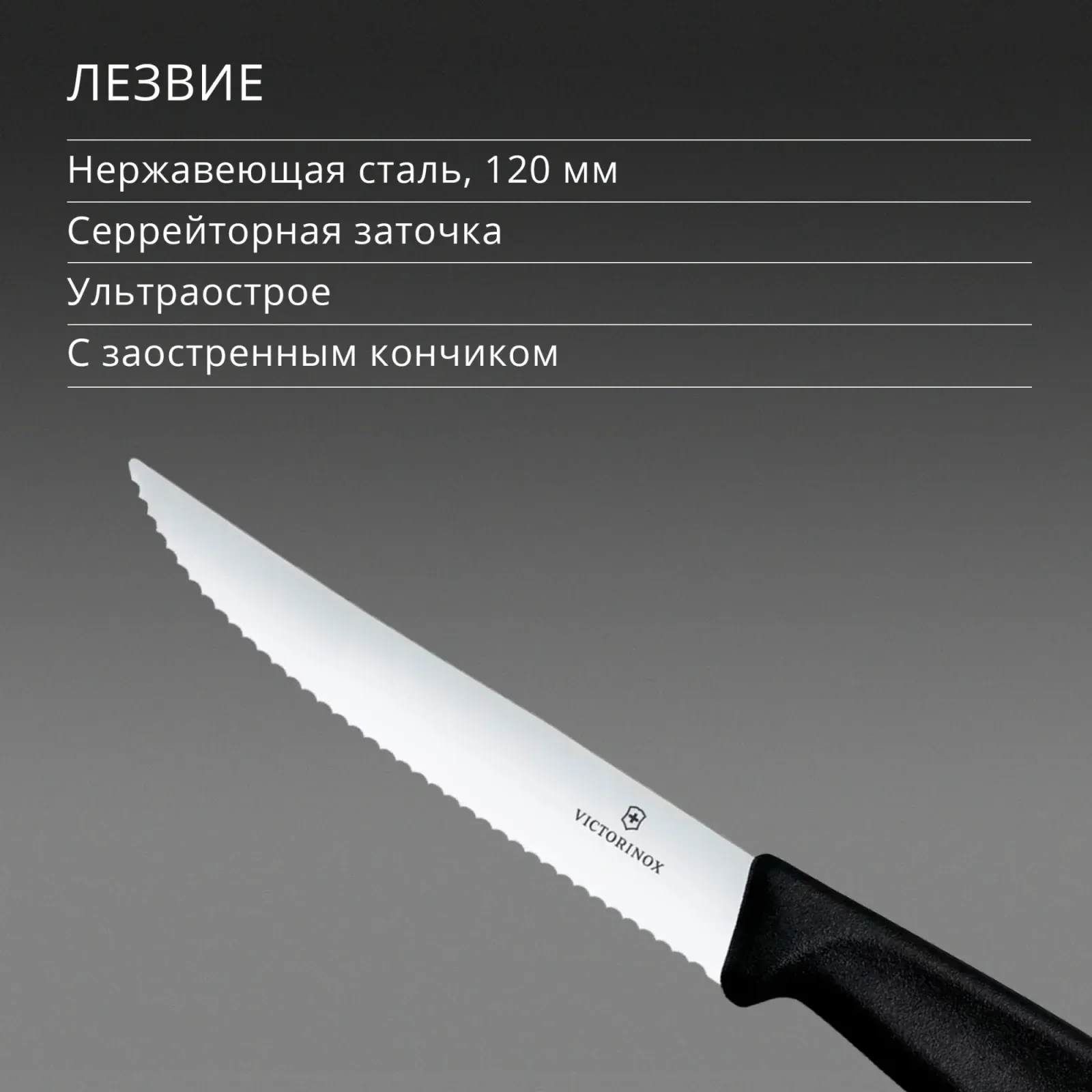 Нож кухонный Victorinox Swiss Classic Gourmet 6.7933 стальной разделочный для стейка/пиццы лезв.120мм серрейт. заточка черный - фото 4