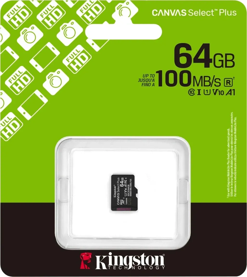 Флеш карта microSDXC 64GB Kingston SDCS3/64GBSP Canvas Select Plus V10 A1 w/o adapter, черный - фото 3