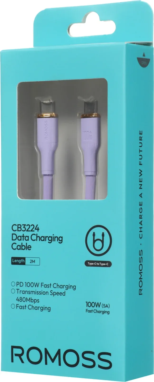 Кабель Romoss CB3224 USB Type-C m-USB Type-C m 2м фиолетовый - фото 4
