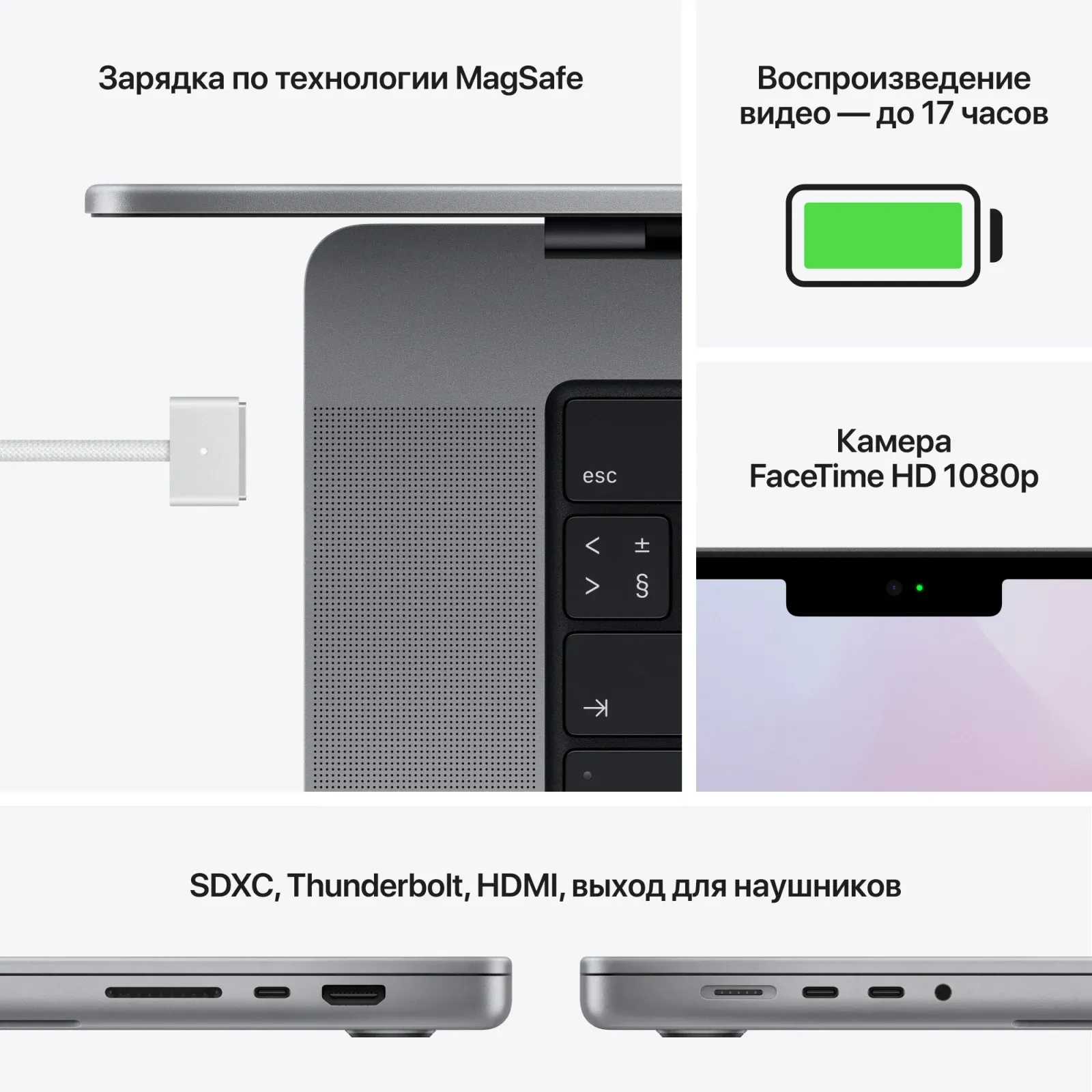 Ноутбук Apple MacBook Pro A2442 M1 Pro 10 core 16Gb SSD1Tb/16 core GPU 14.2 Liquid Retina XDR 3024x1964 macOS grey space WiFi BT Cam MKGQ3RU/A - фото 7