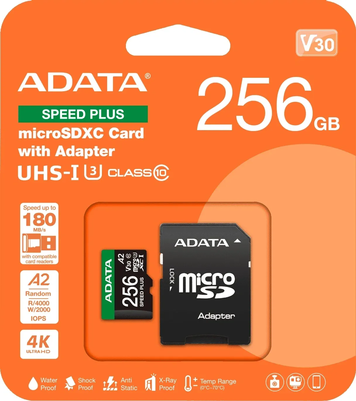 Флеш карта microSDXC 256GB A-Data UD256GUI3V30A2SP-RA1 Speed Plus V30 A2 + adapter - фото 3