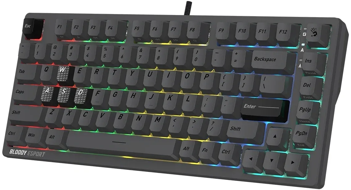 Клавиатура A4Tech MS76 темно-серый USB Multimedia for gamer LED кабель 1.8м - фото 8