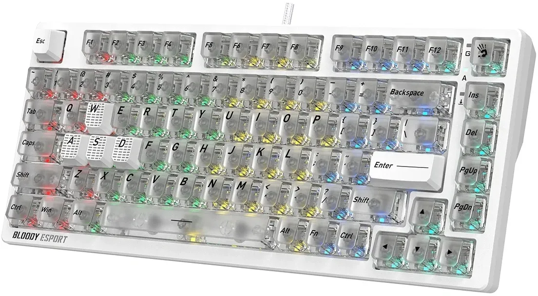 Клавиатура A4Tech MS76 механическая белый USB Multimedia for gamer LED кабель 1.8м - фото 8