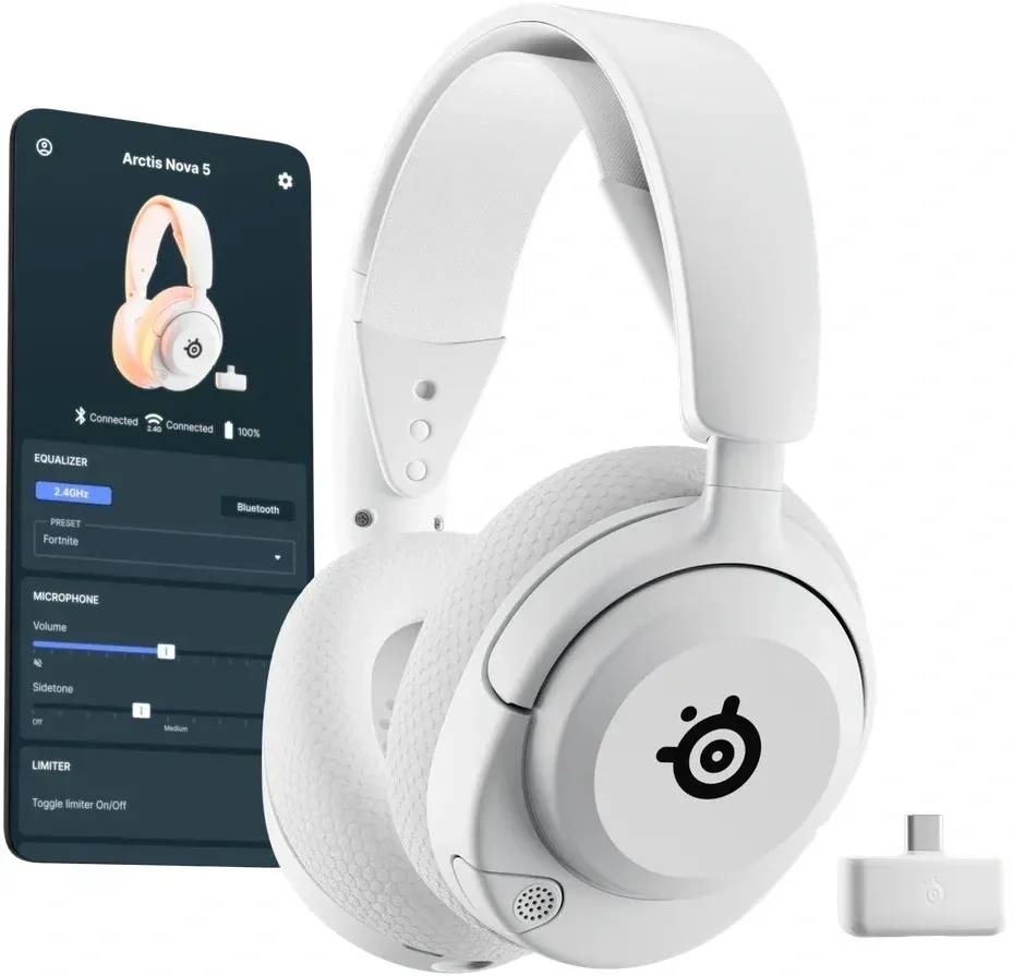Наушники с микрофоном Steelseries Arctis Nova 5 белый накладные BT/Radio оголовье 61671 - фото 4