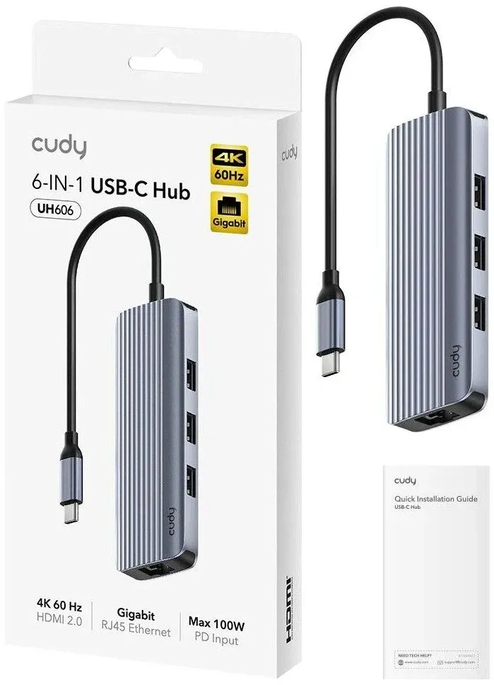 Разветвитель USB-C Cudy UH606 3порт. серебристый - фото 2