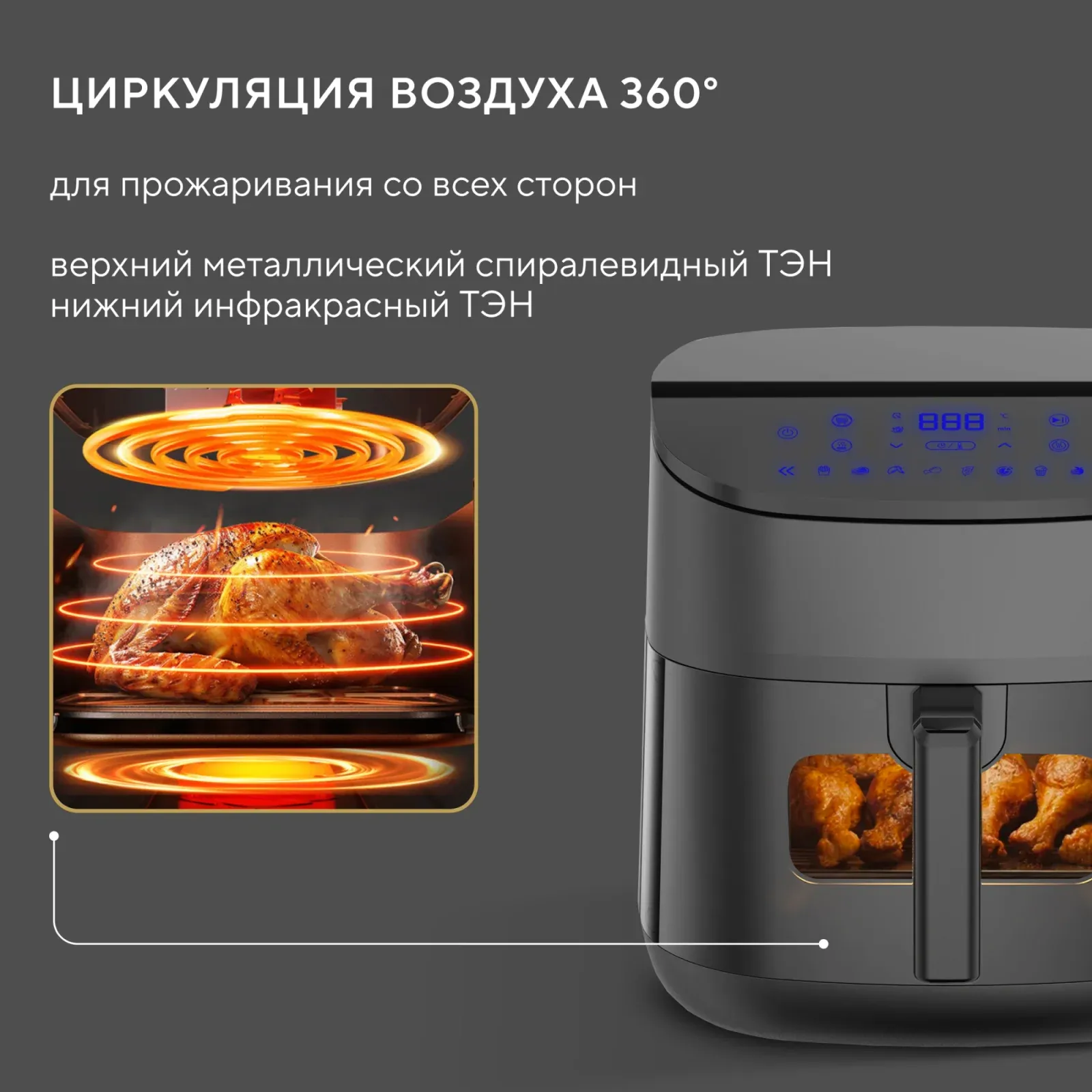 Аэрогриль Hyundai HYF-5457 3000Вт черный - фото 1