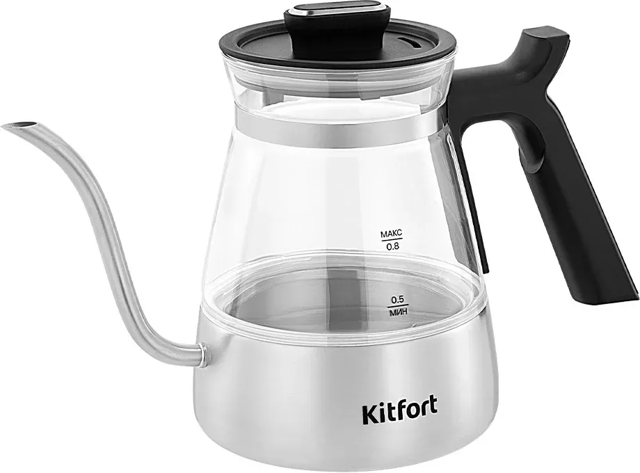 Чайник электрический Kitfort КТ-8707 0.8л. 1300Вт нержавеющая сталь/черный корпус: стекло/металл/пластик - фото 2