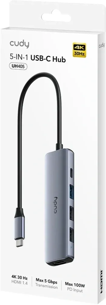 Разветвитель USB-C Cudy UH405 3порт. серебристый - фото 3