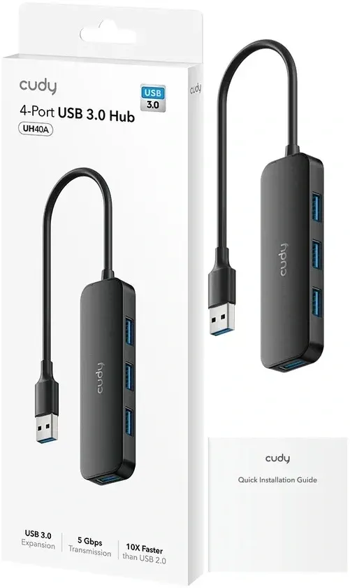 Разветвитель USB 3.0 Cudy UH40A 4порт. черный - фото 4