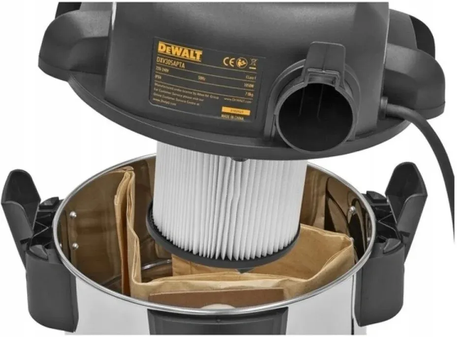 Строительный пылесос DeWalt DXV30SAPTA 750Вт уборка: сухая/влажная/выдув/сбор воды серебристый - фото 2