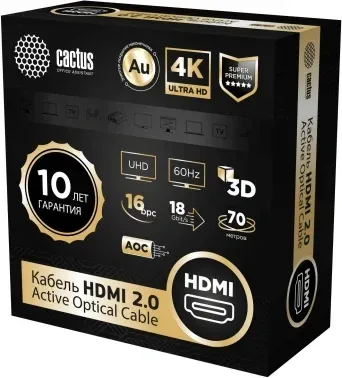 Кабель аудио-видео Cactus CS-HDMI-AOC-2-70 HDMI m/HDMI m 70м. позолоч.конт. черный - фото 8