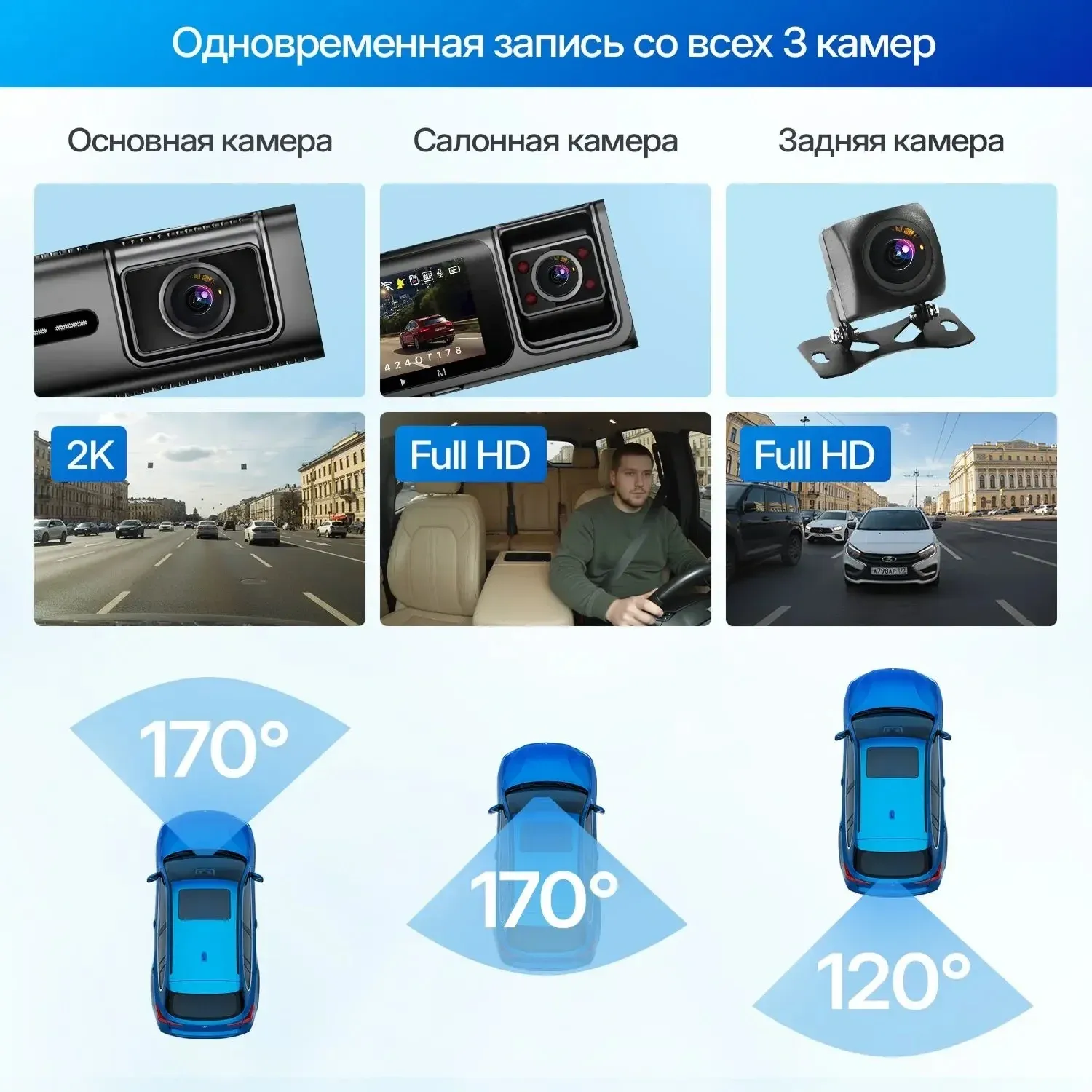 Видеорегистратор TrendVision Phantom 3CH GPS черный 1440x2560 1440p 170гр. GPS SA230D - фото 2