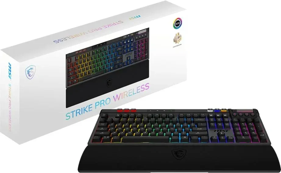Клавиатура MSI STRIKE Pro W Silent механическая серый/черный USB беспроводная BT/Radio Multimedia for gamer LED подставка для запястий S11-43RU210-CLA кабель 2м - фото 5