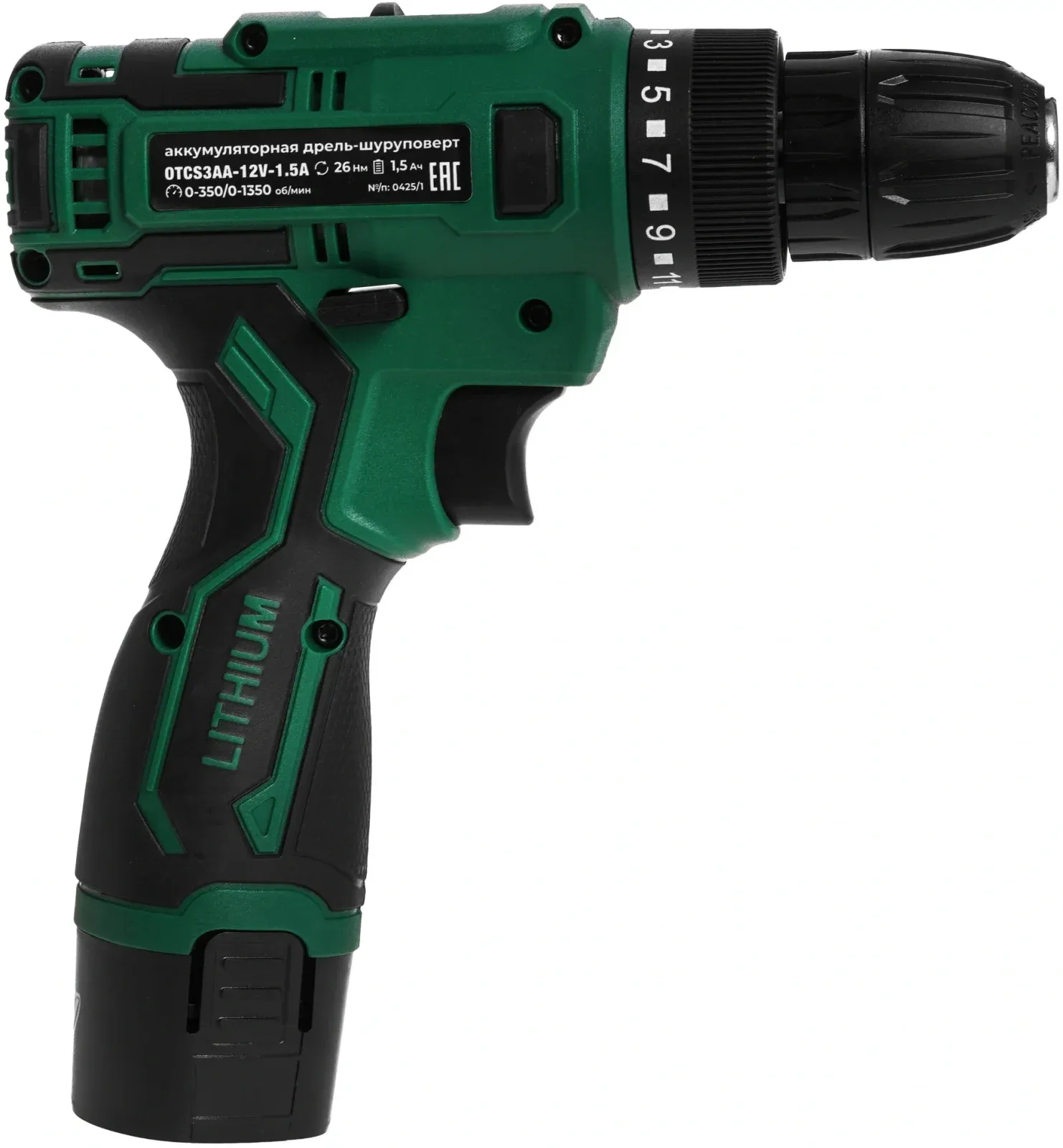 Дрель-шуруповерт Ovk Tools OTCS3AA-12V-1.5A 12Вт аккум. патрон:быстрозажимной кейс в комплекте, зеленый - фото 3