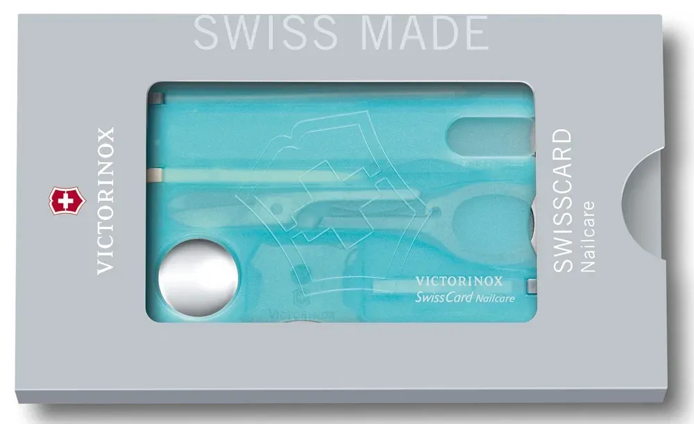Швейцарская карта Victorinox SwissCard Nailcare 0.7240.T21 бирюзовый полупрозрачный коробка подарочная - фото 1