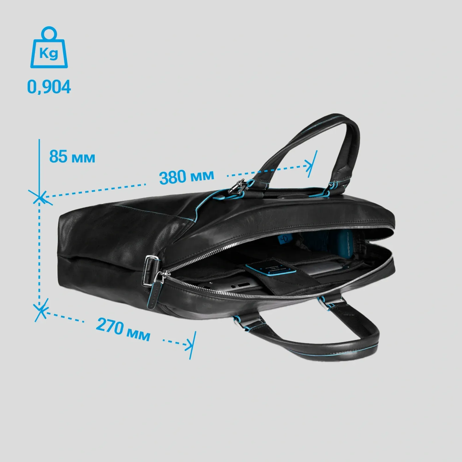 Деловая сумка Piquadro Blue Square CA3335B2/N с отделением для ноутбука 15 черная натур.кожа - фото 3