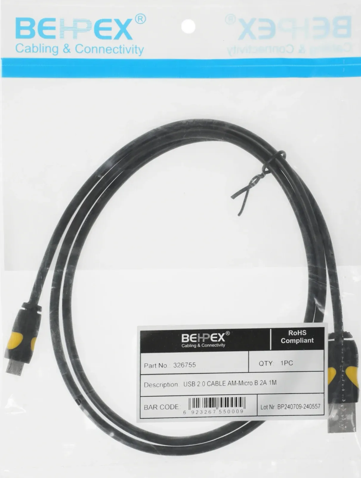 Кабель 2A Smooth Connector USB m-micro USB m 1м черный - фото 1