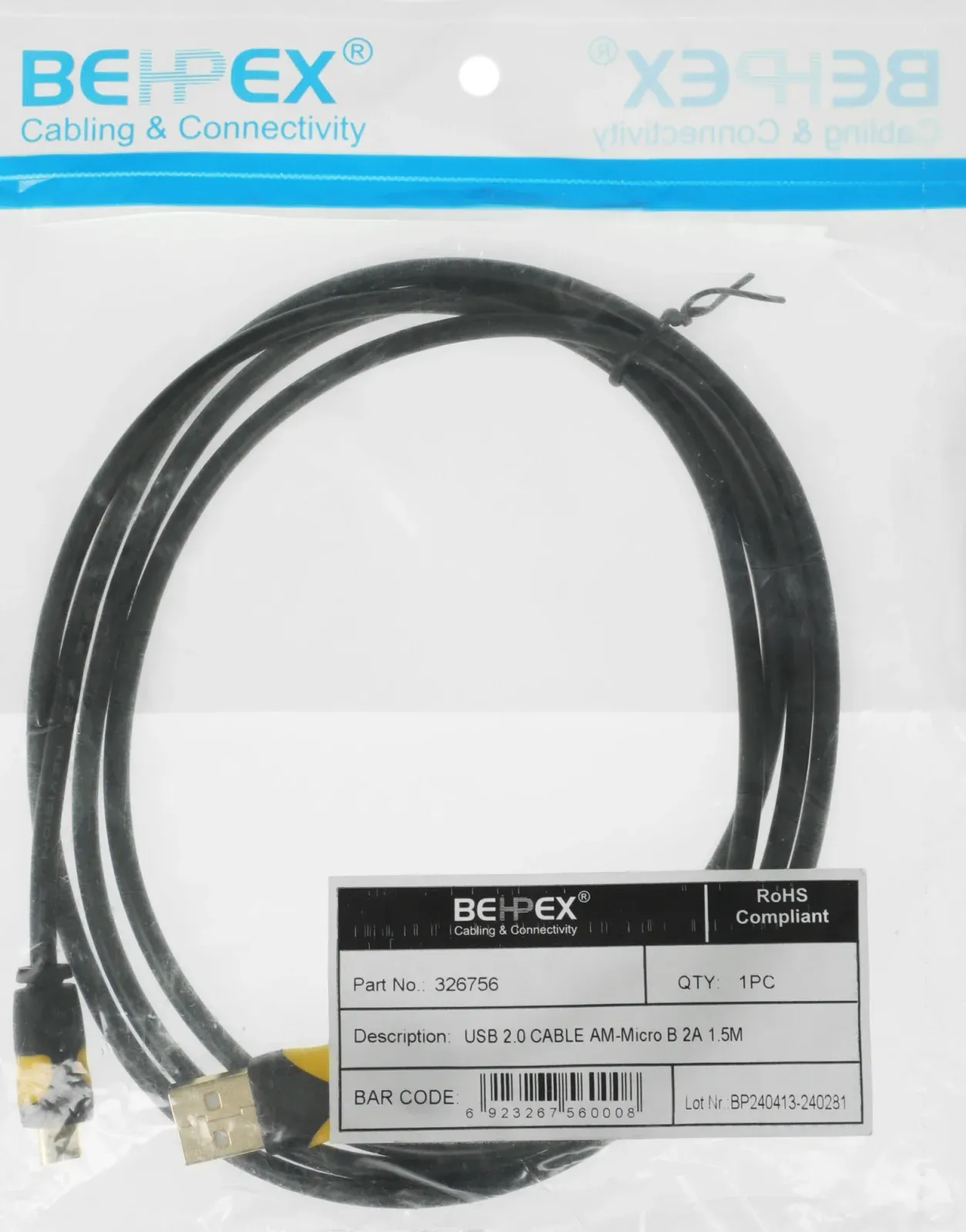 Кабель 2A Smooth connector USB m-micro USB m 1.5м черный - фото 3