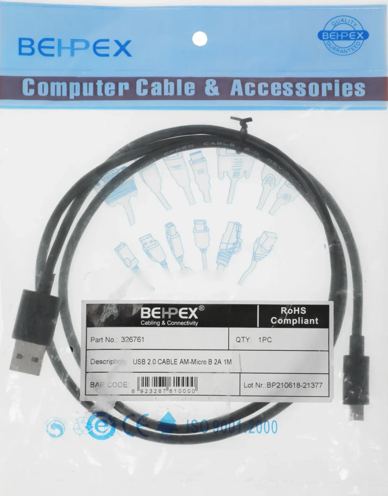 Кабель 2A Square Connector USB m-micro USB m 1м черный