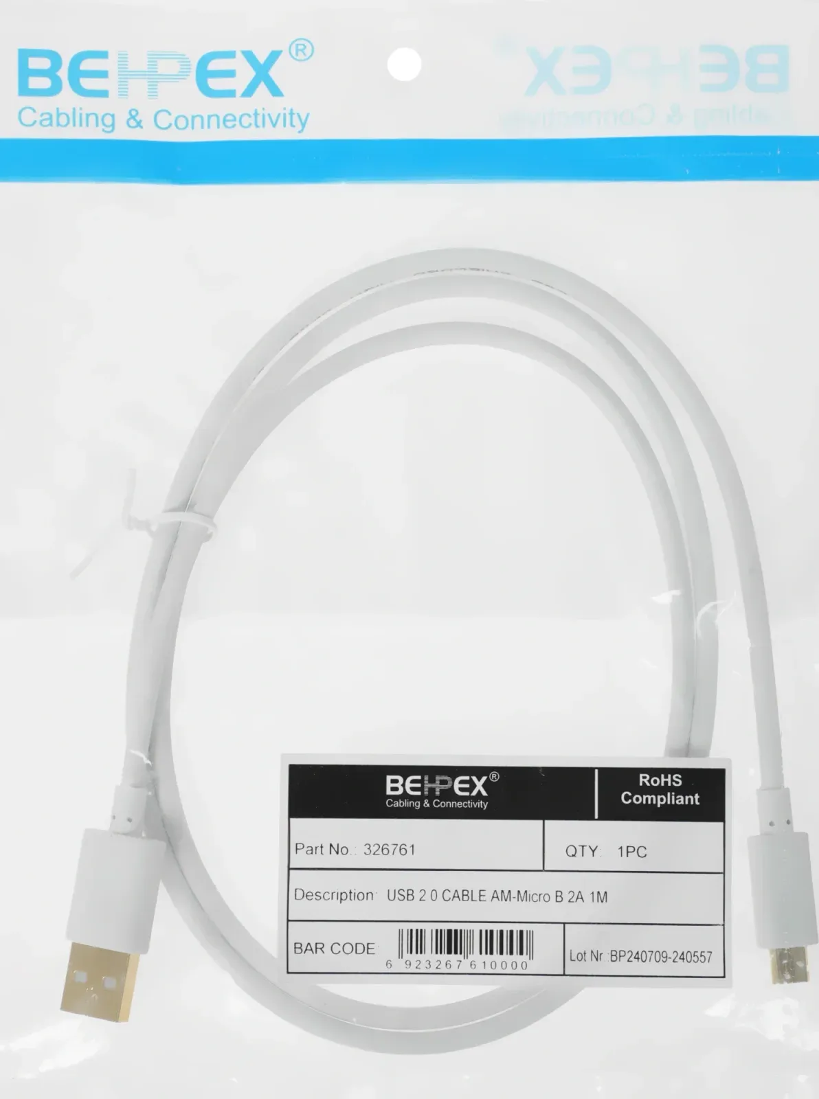 Кабель 2A Square USB m-micro USB m 1м белый
