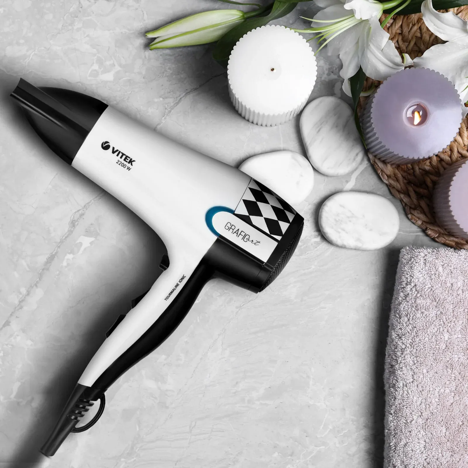 Фен Vitek VT-2299 W 2200Вт белый/черный 2299-VT-01 - фото 1