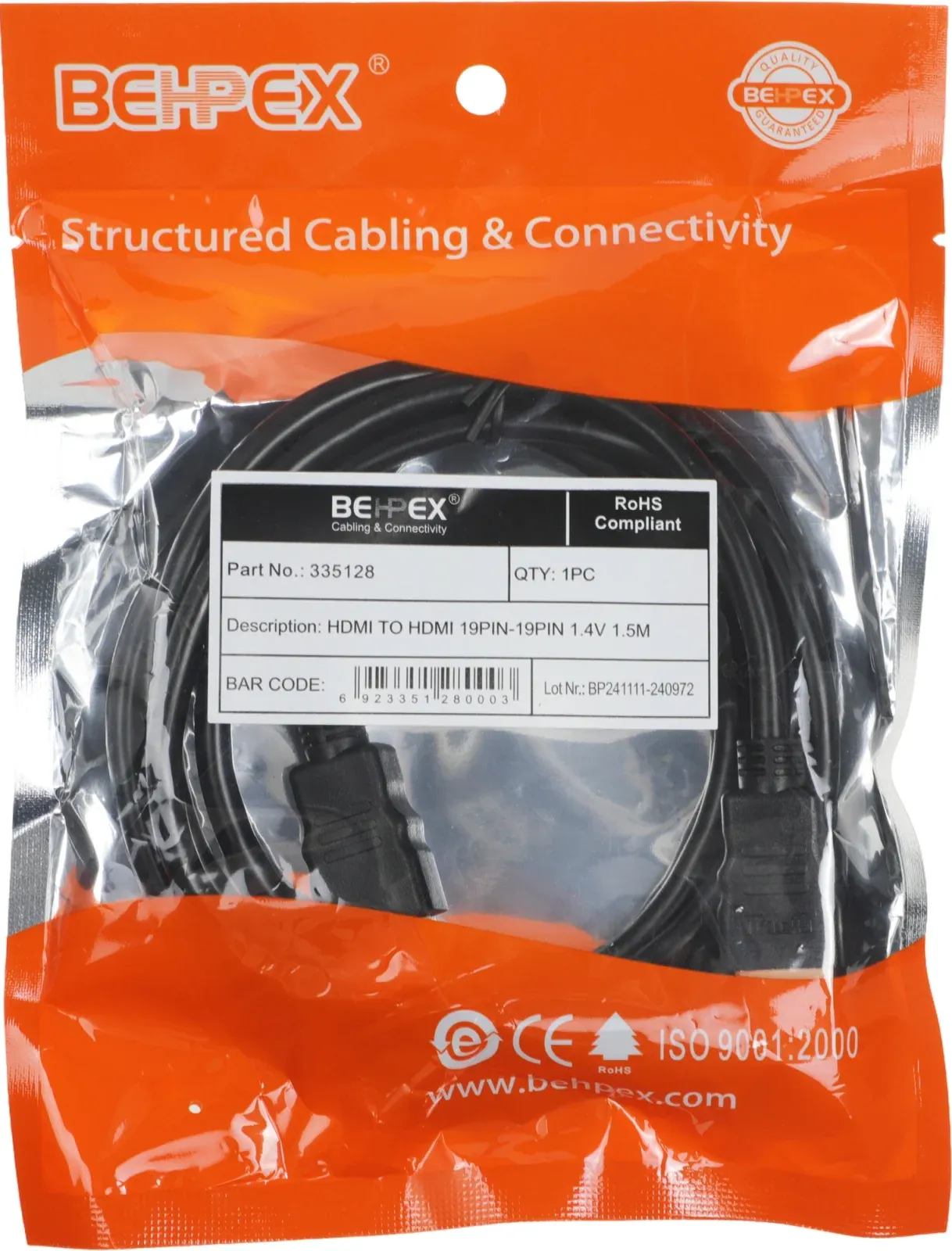 Кабель аудио-видео High Speed HDMI m/HDMI m 1.5м. позолоч.конт. черный - фото 2