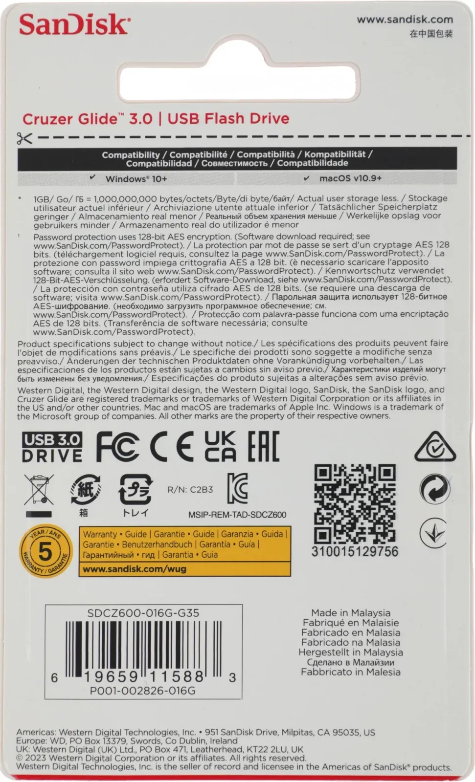 Флеш Диск Sandisk 16Gb Cruzer Glide SDCZ600-016G-G35 USB3.0 черный, 16 ГБ - фото 3