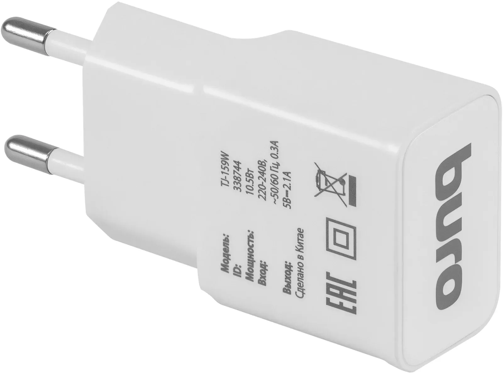 Сетевое зар./устр. Buro TJ-159w 10.5W 2.1A USB-A универсальное белый - фото 4