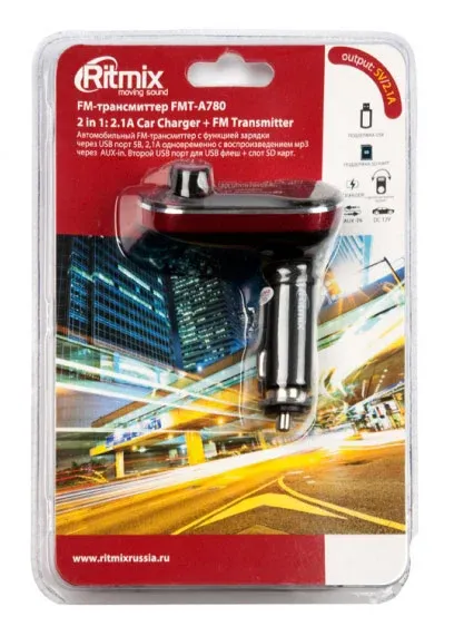 Автомобильный FM-модулятор Ritmix FMT-A780 черный SD USB 15118201 - фото 2