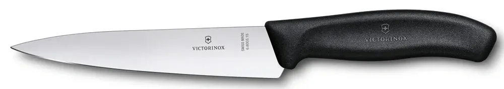 Нож кухонный Victorinox Swiss Classic Chef 6.8003.15B стальной разделочный лезв.150мм прямая заточка черный европодвес - фото 2