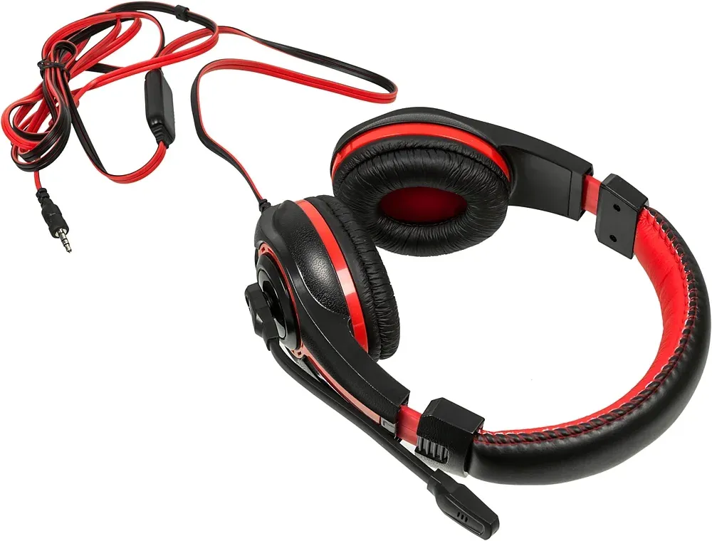 Наушники с микрофоном Оклик HS-L200 черный/красный 2.2м накладные оголовье 359484 - фото 2
