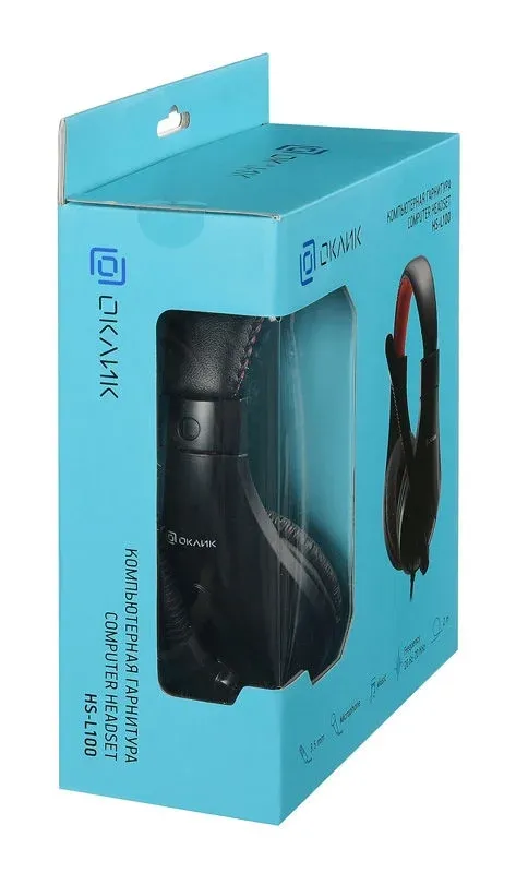 Наушники с микрофоном Оклик HS-L100 черный/красный 2м накладные оголовье 359485 - фото 5