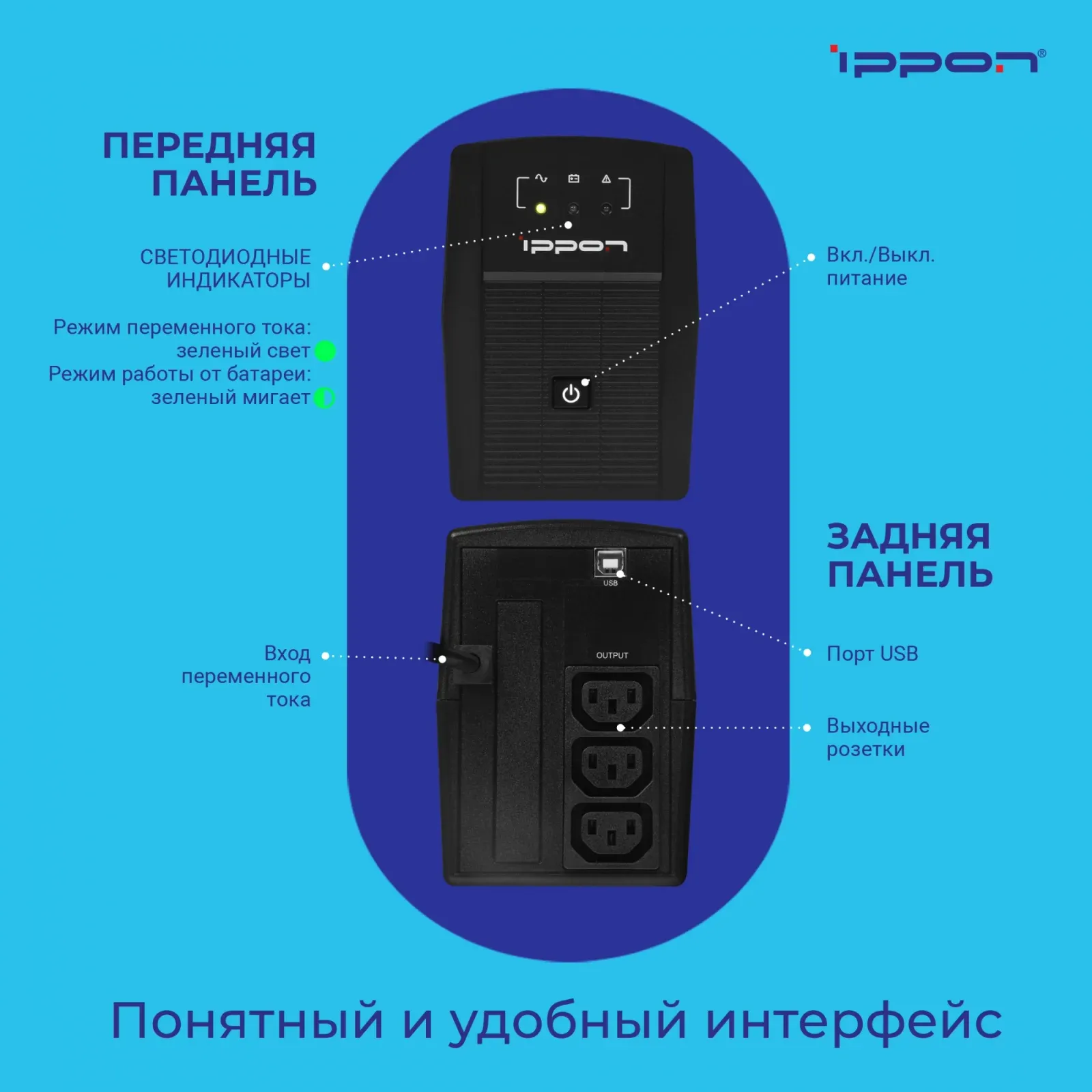 Источник бесперебойного питания Ippon Back Basic 1050 600Вт 1050ВА черный - фото 5