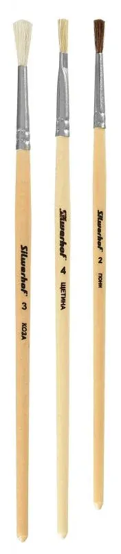 Набор кистей Silwerhof 980055 наб.3шт пон.круг.№2/коз.круг.№3/щет.плос.№4 дерев.ручка - фото 3