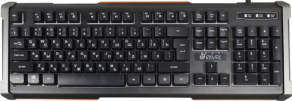 Клавиатура Оклик 710G BLACK DEATH черный/оранжевый USB Multimedia for gamer LED 476393 кабель 1.5м - фото 2