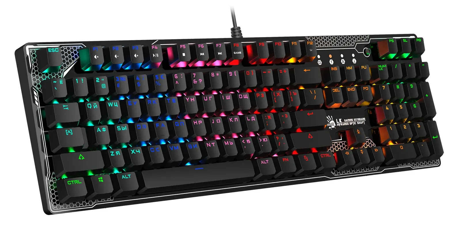 Клавиатура A4Tech B810R Battlefield механическая черный USB for gamer LED B810R BATTLEFIELD кабель 1.8м - фото 3