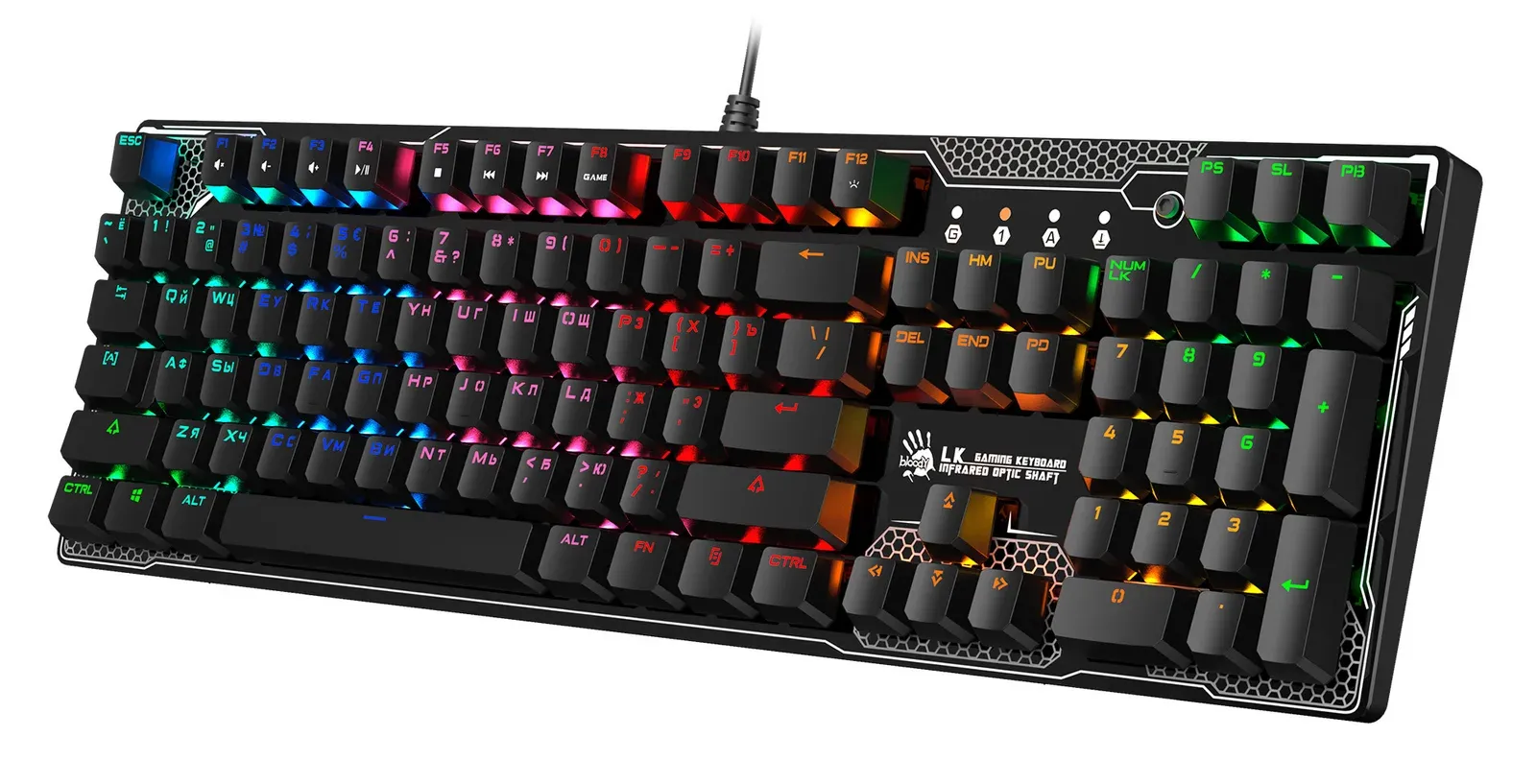 Клавиатура A4Tech B810R Battlefield механическая черный USB for gamer LED B810R BATTLEFIELD кабель 1.8м - фото 4