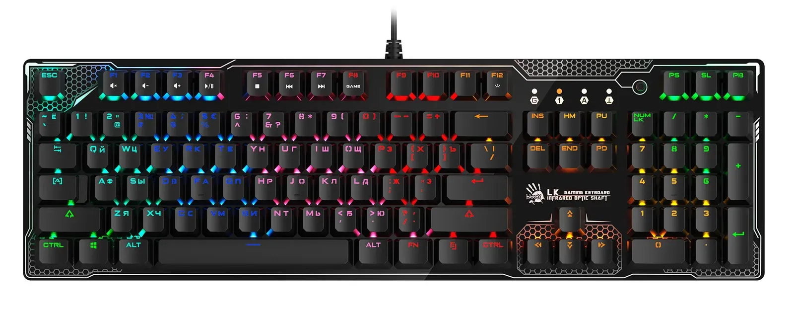Клавиатура A4Tech B810R Battlefield механическая черный USB for gamer LED B810R BATTLEFIELD кабель 1.8м - фото 6